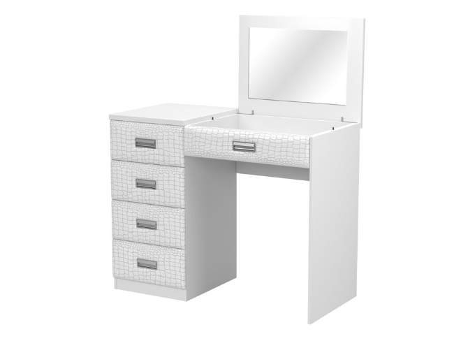 Туалетный стол Como/Veda с зеркалом (4 ящика) левый, цвет: ЛДСП Белый/Экокожа Кайман Белый Туалетный стол Como/Veda с зеркалом (4 ящика) левый, цвет: ЛДСП Белый/Экокожа Кайман Белый
