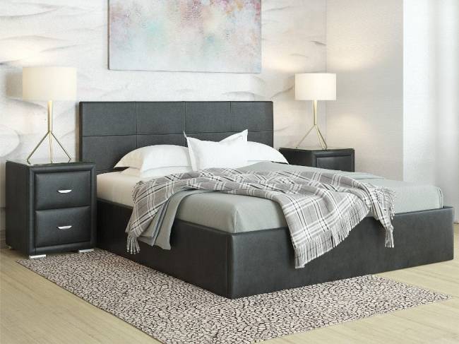 Кровать Alba с п/м, цвет: Экокожа Черная Кровать Alba с п/м, цвет: Экокожа Черная