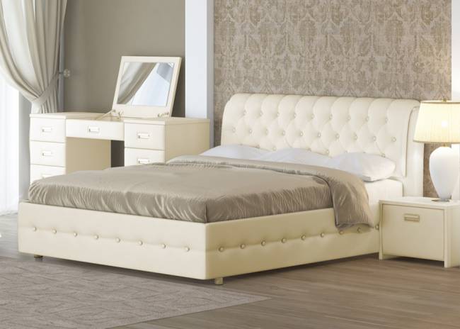 Кровать Como 4, цвет: Экокожа Кремовая Кровать Como 4, цвет: Экокожа Кремовая