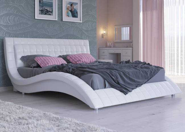 Кровать Атлантико с подъемным механизмом, цвет: Экокожа Белая Кровать Атлантико с подъемным механизмом, цвет: Экокожа Белая